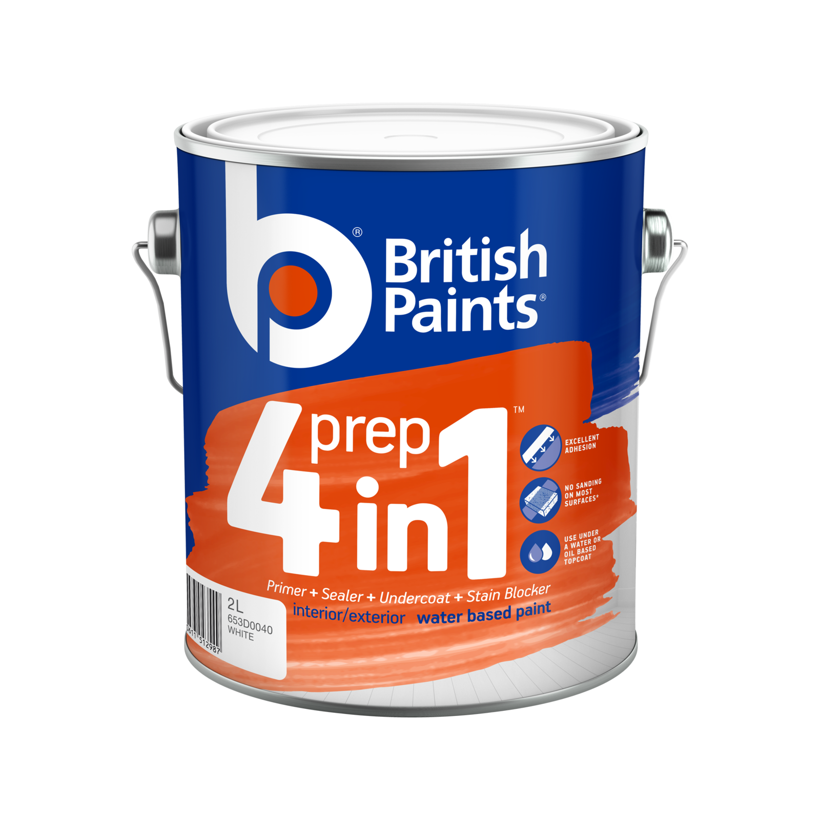 British Paints 4 In 1 Prep Primer Sealer Undercoat White 2L - Water Based Acrylic, Interior & Exterior