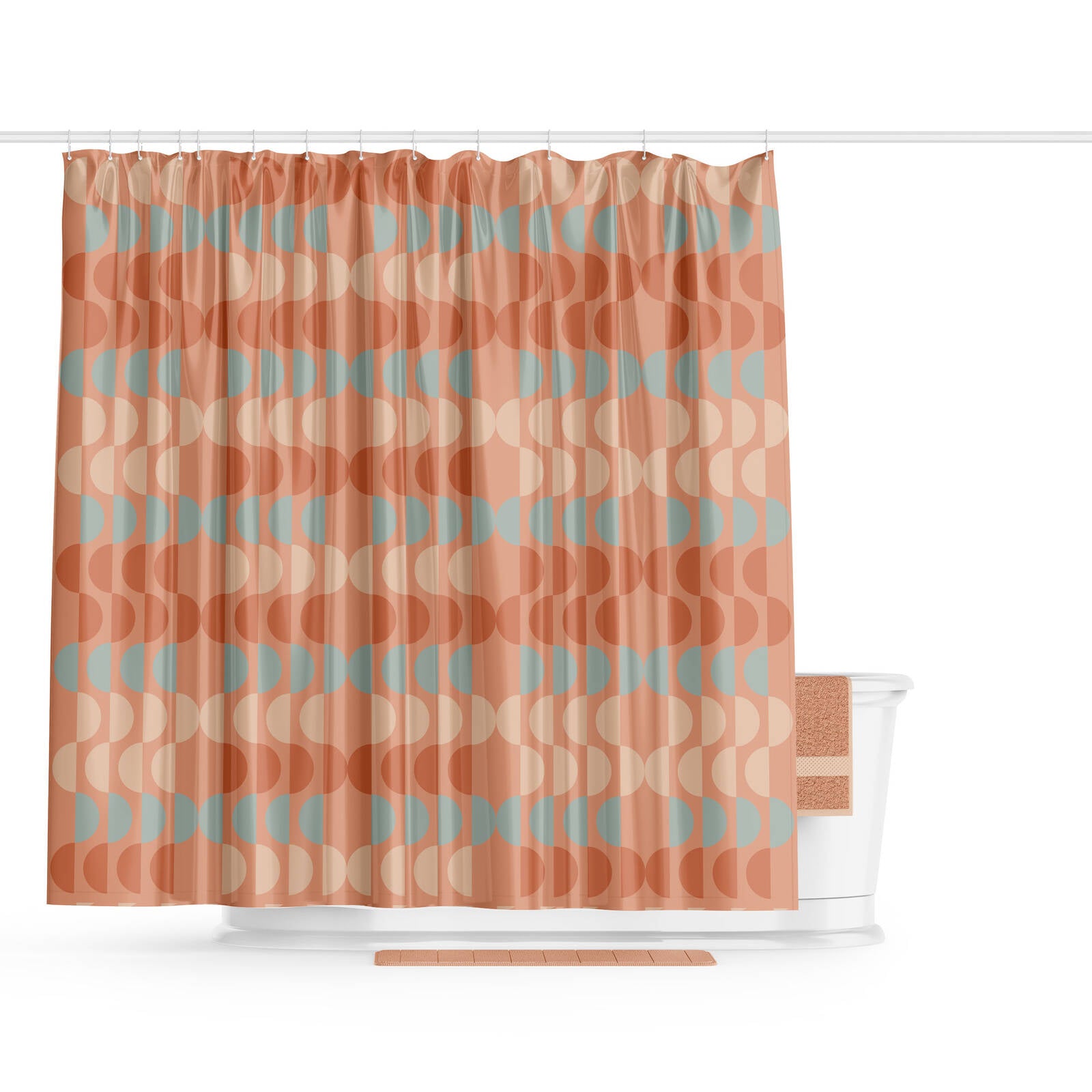 Barelli Retro Scallop Polyester Shower Curtain 180 x 180cm 12 Rings