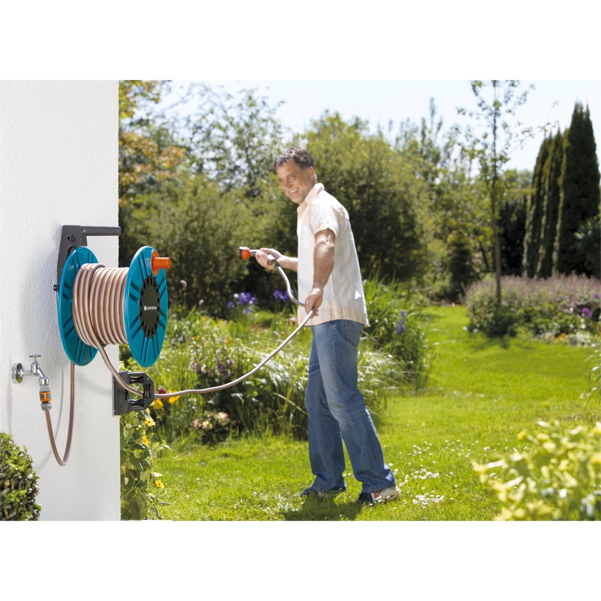 GARDENA Wall Mounted Hand-Wind Hose Reel 60m Capacity