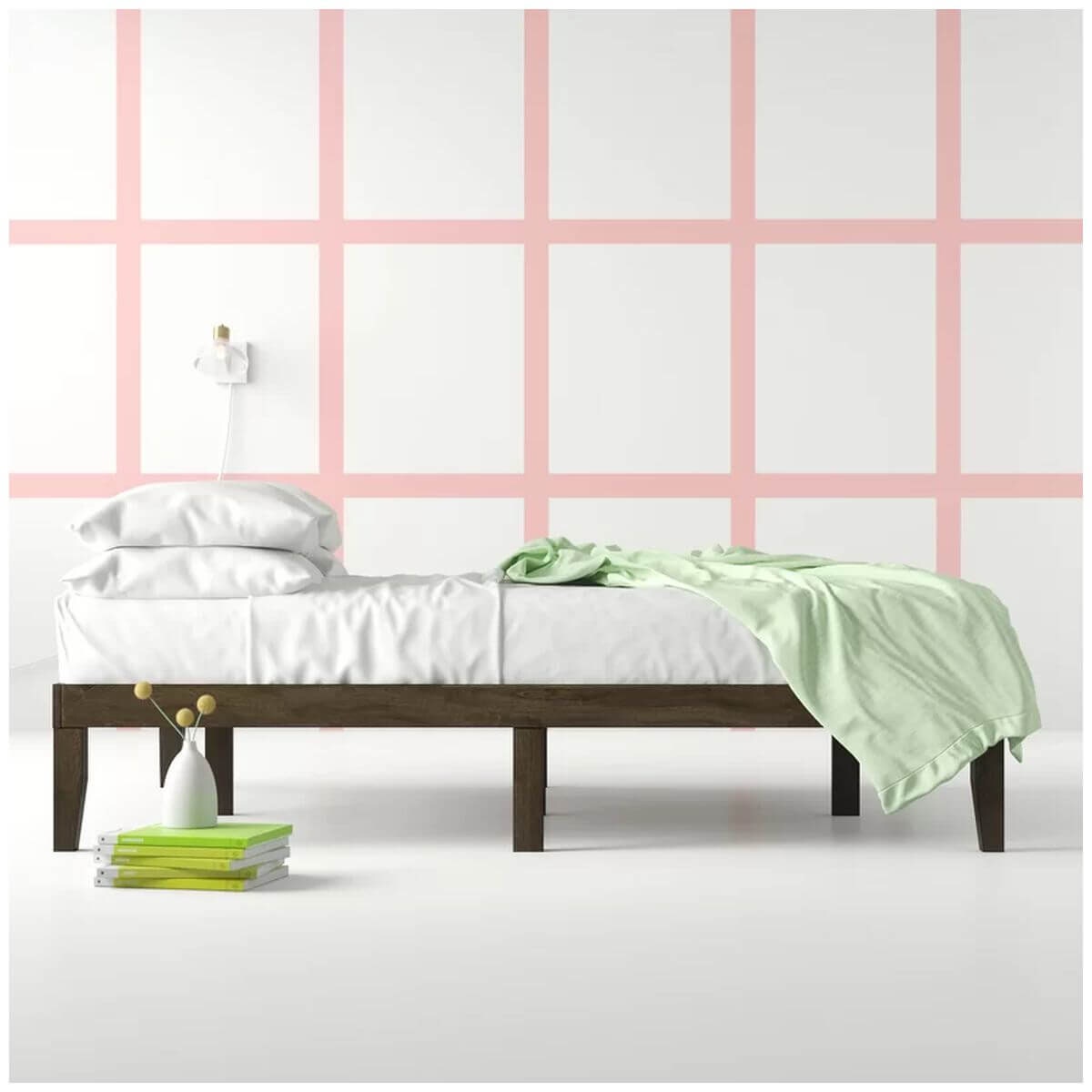 Zinus Moiz queen timber bed base - dark brown pine wood frame, flat wooden slats - AU-RWPBD-14Q