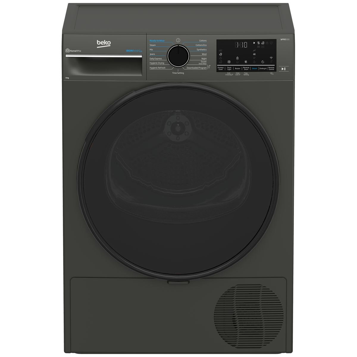 Beko 9kg Heat Pump Dryer - Graphite, Steam Care, Wi-Fi HomeWhiz Control, 9 Star Energy Rating - BDPB903SG