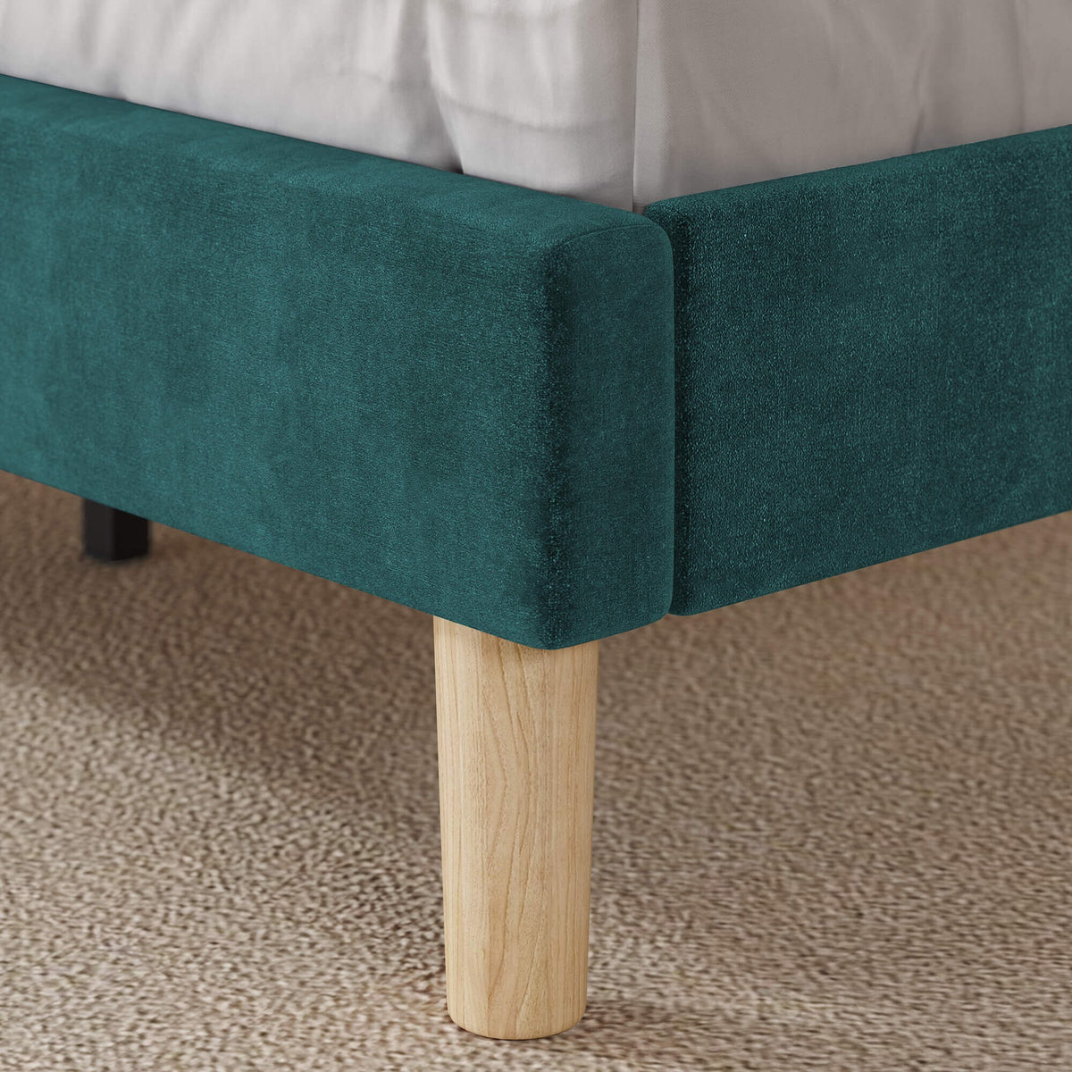 Zinus Double Upholstered Bed Base - Green Velvet, Padded Headboard, Slatted Base, 150kg - AU-FPPOPB-12D