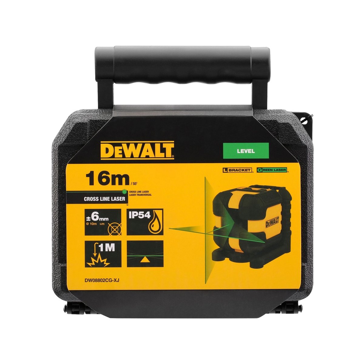 DeWALT 16m Green Beam Cross Line Self Levelling Laser Level IP54 DW08802CG-XJ