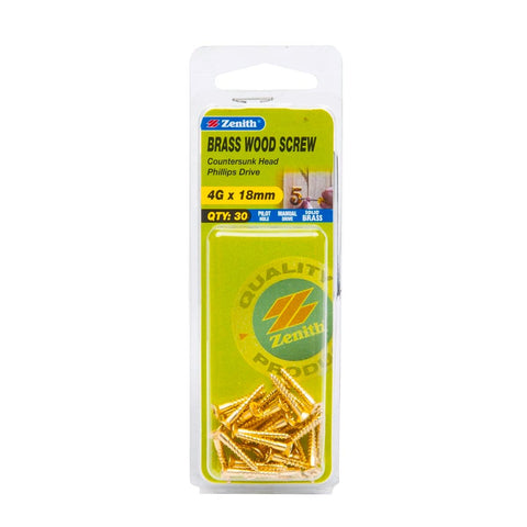 Zenith 4G x 18mm Solid Brass Countersunk Head Wood Screws – 30 Pack - SuperSaverAU - view 1