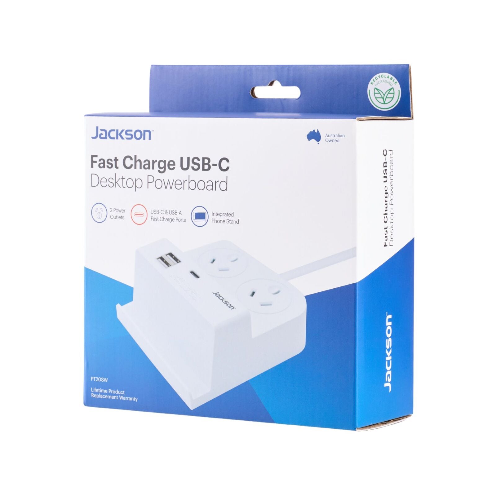 Jackson Fast Charge USB-C Desktop Powerboard, 2 Outlets, 1.5m Lead PT20SW