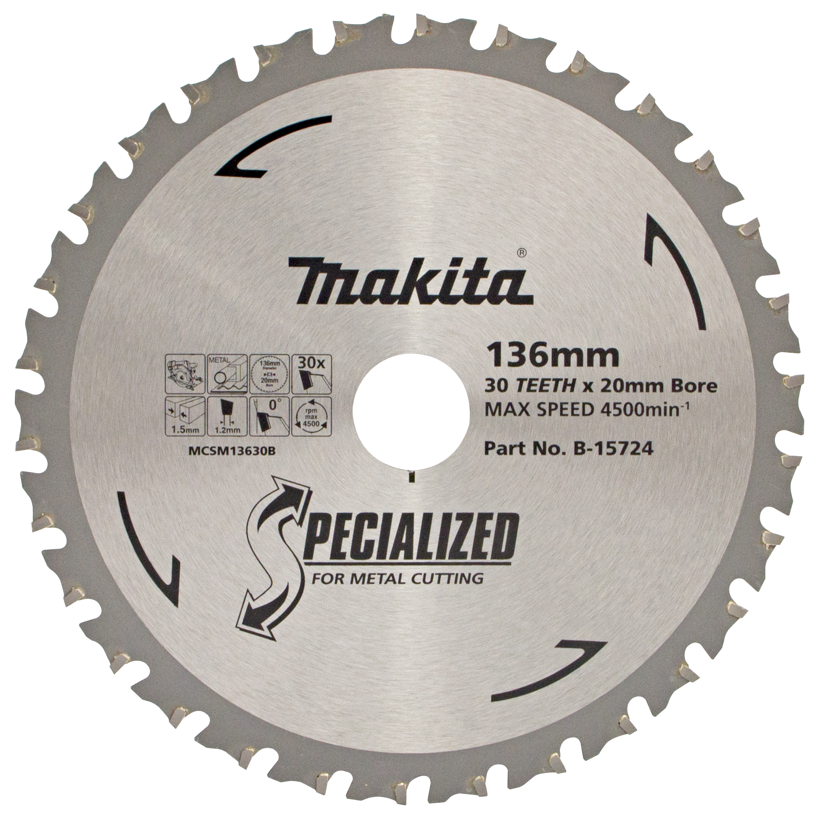 Makita 136mm 30T Metal Cutting Circular Saw Blade 20mm Bore B-15724