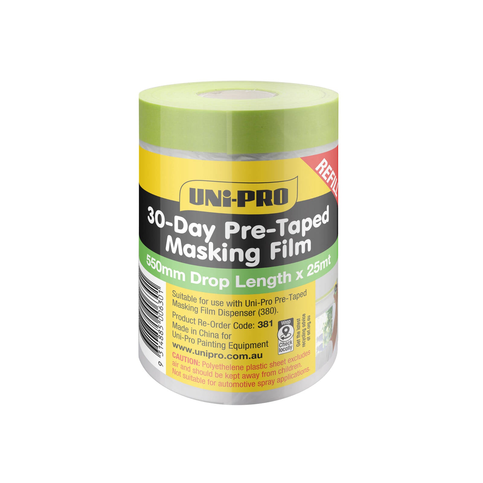 UNi-PRO 550mm x 25m 30-Day Pre-Taped Masking Tape and Film Refill