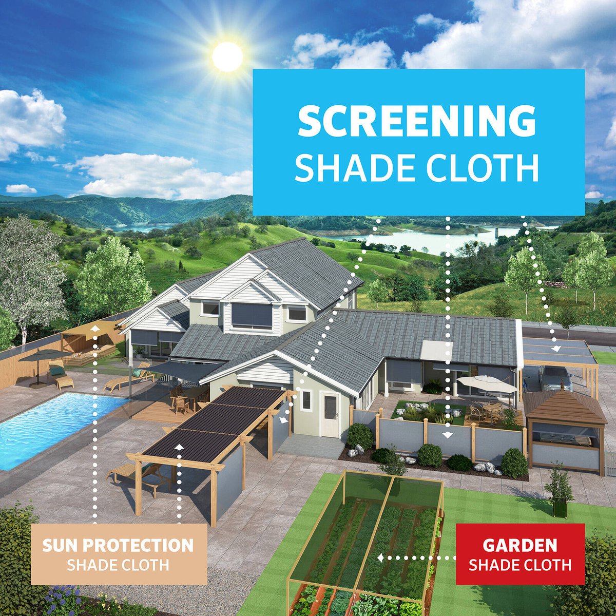 Coolaroo Light Duty Screening Shade Cloth 1.83 x 10m, Black HDPE, 70% UV Block