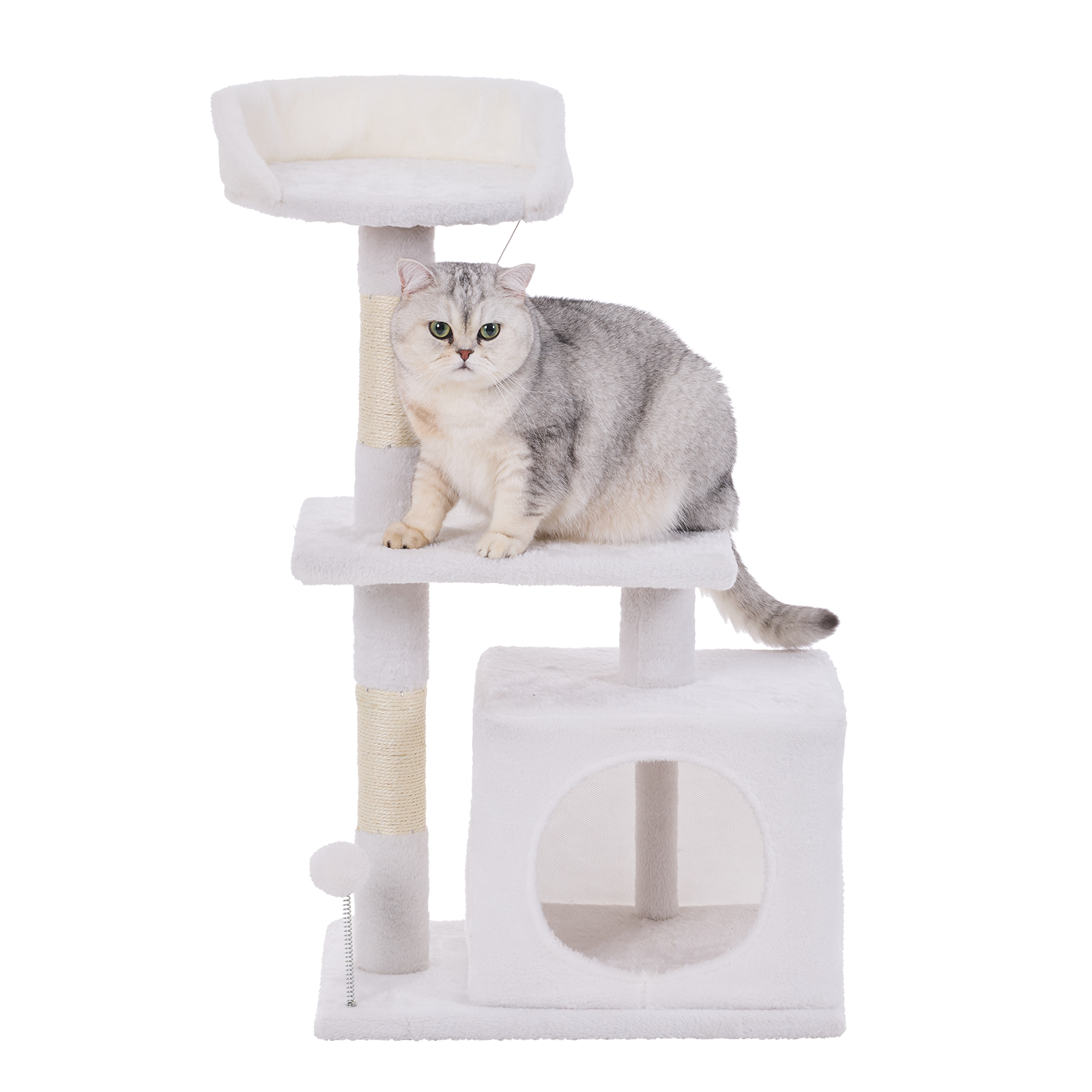 Happy Tails 2 Tier Cat Playhouse Tower - Sisal Scratching Posts & Hideaway