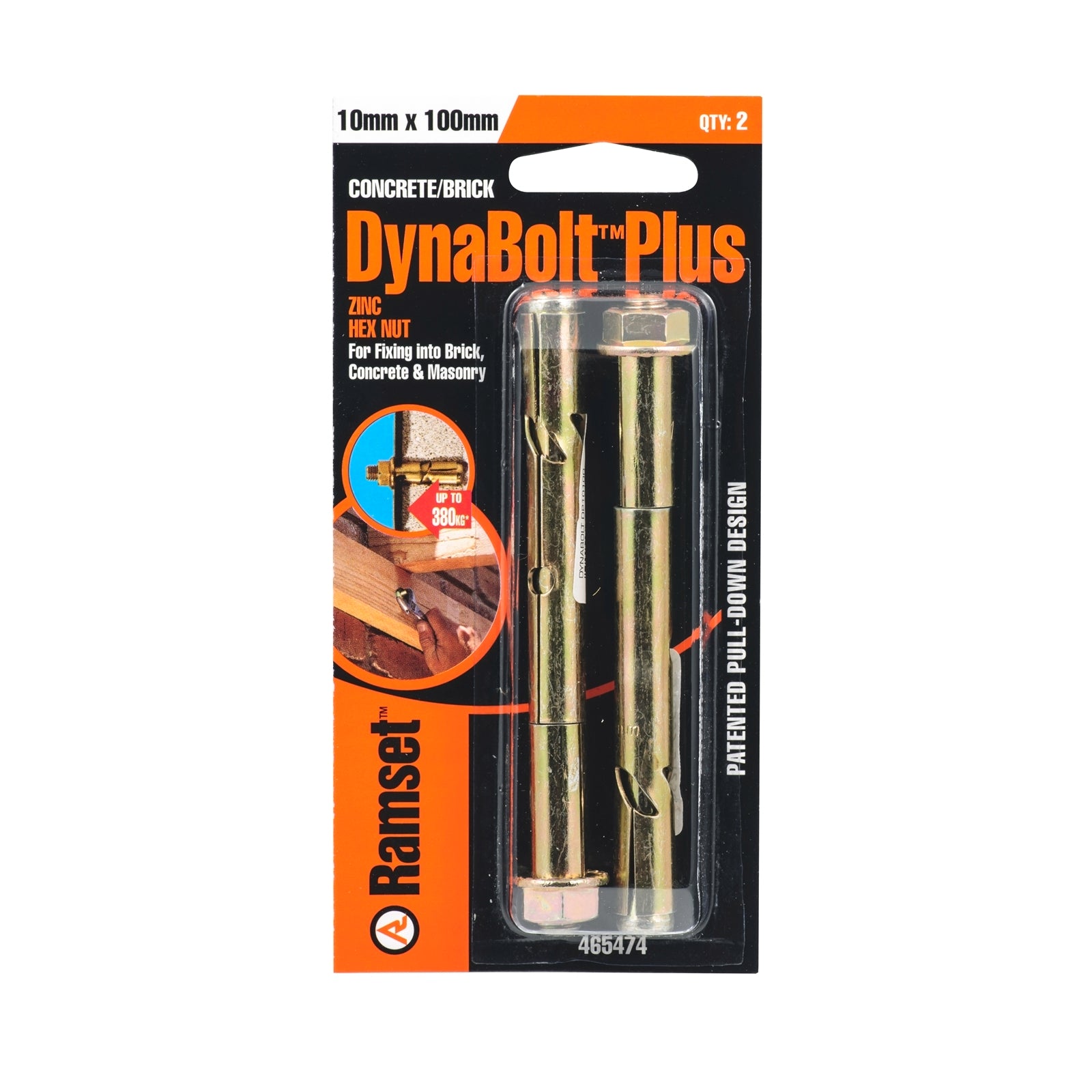 Ramset 10 x 100mm DynaBolt Plus Hex Nut Bolt - 2 Pack