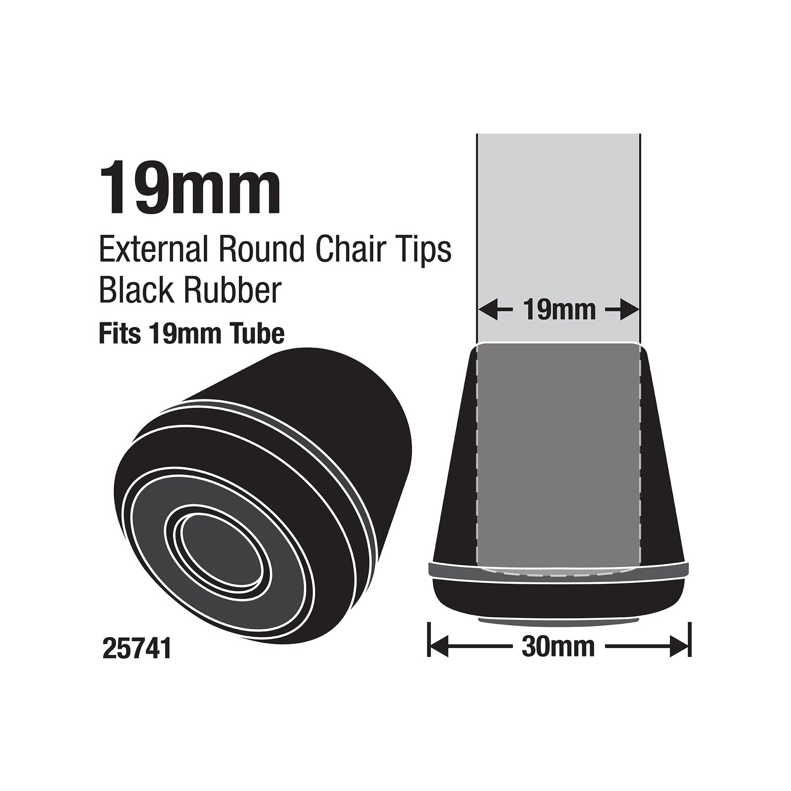 Surface Gard 19mm Black Round External Rubber Chair Tips - 4 Pack