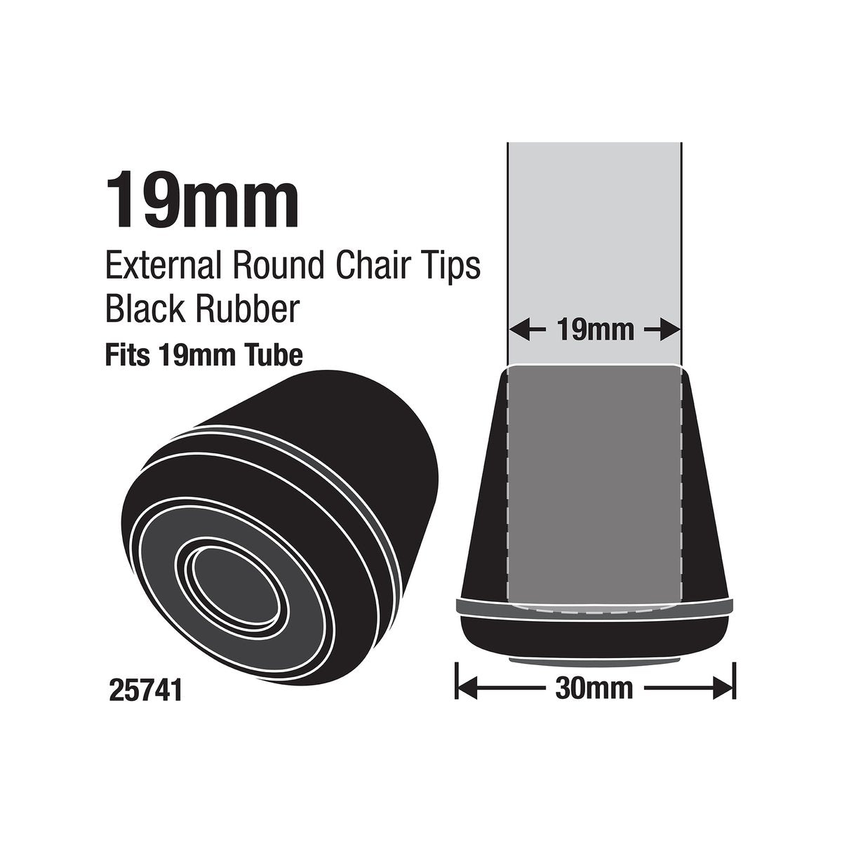 Surface Gard 19mm Black Round Rubber Chair Tips 4 Pack - Floor Protectors - SuperSaverAU - view 2