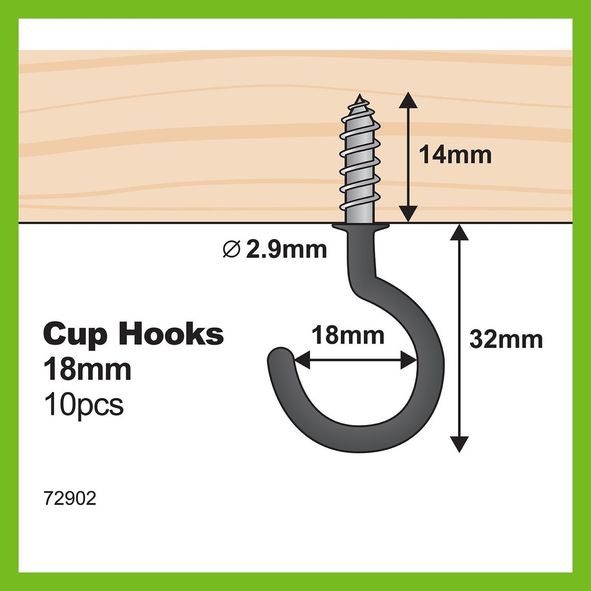 Everhang Cup Hook - 18mm - Steel - Light Duty - 10 Pack - SuperSaverAU - view 4