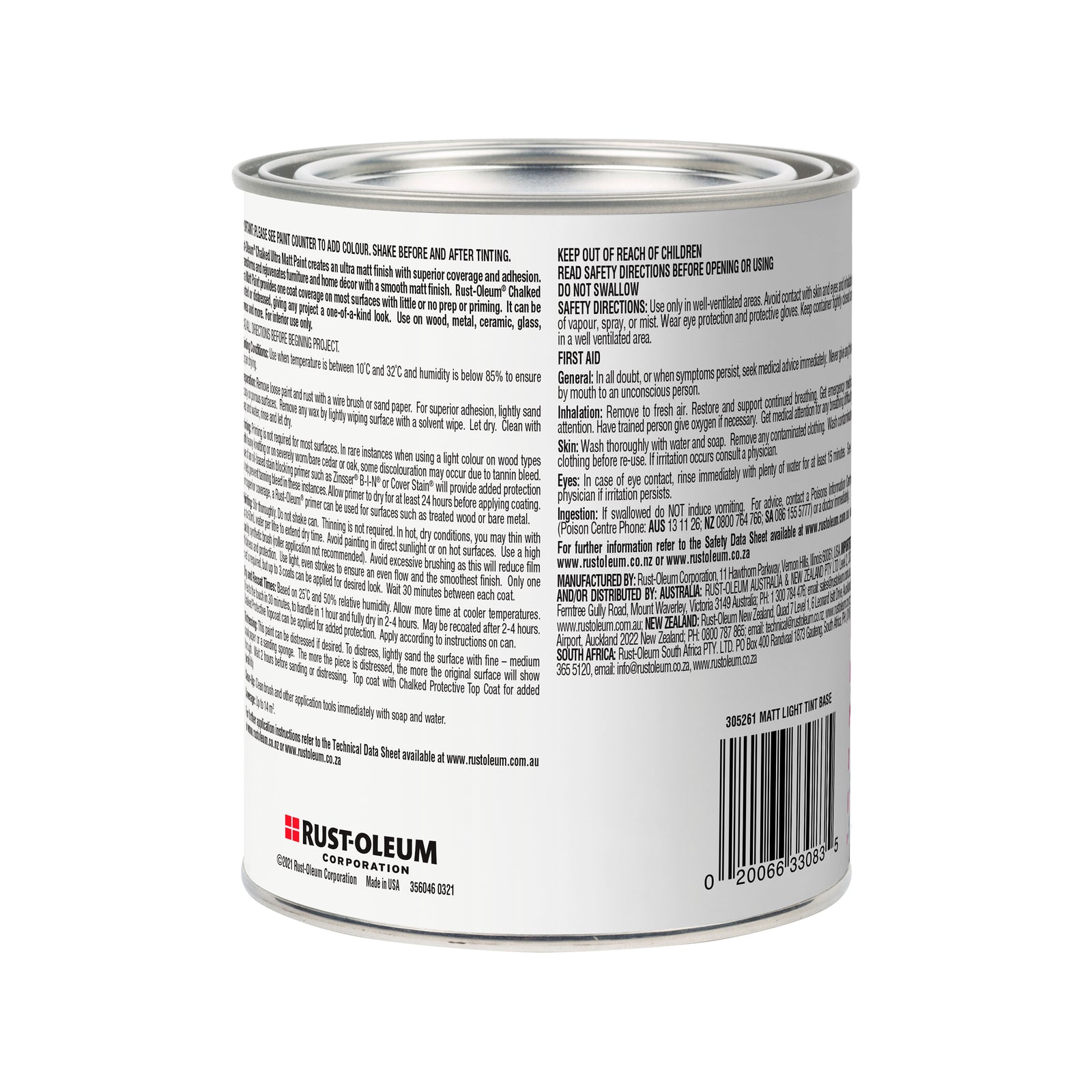 Rust-Oleum Chalked Ultra Matt Paint Light Tint Base 887ml - Tintable One-Coat Furniture Paint