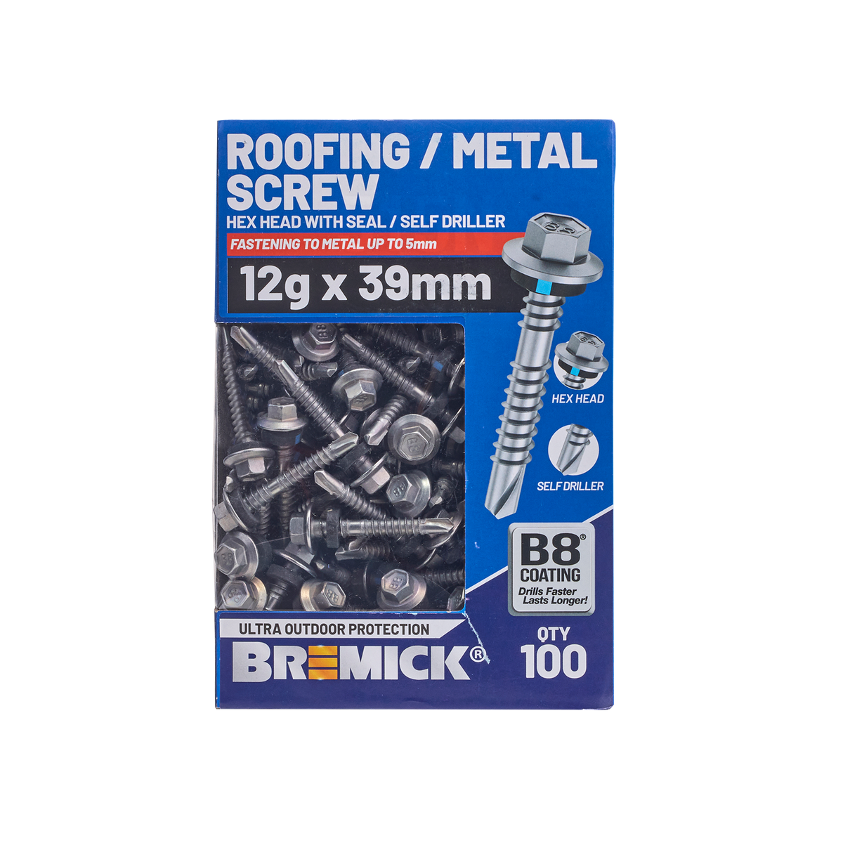 Bremick Hex Roofing Screw 12g x 39mm - B8 - Pack of 100 - Corrosion Resistant - SuperSaverAU - view 2