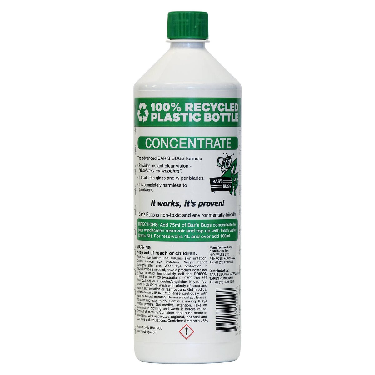 Bar S Bugs Windscreen Cleaner Concentrate - 1L - Non-Toxic - Green - Removes Bugs - SuperSaverAU - view 4
