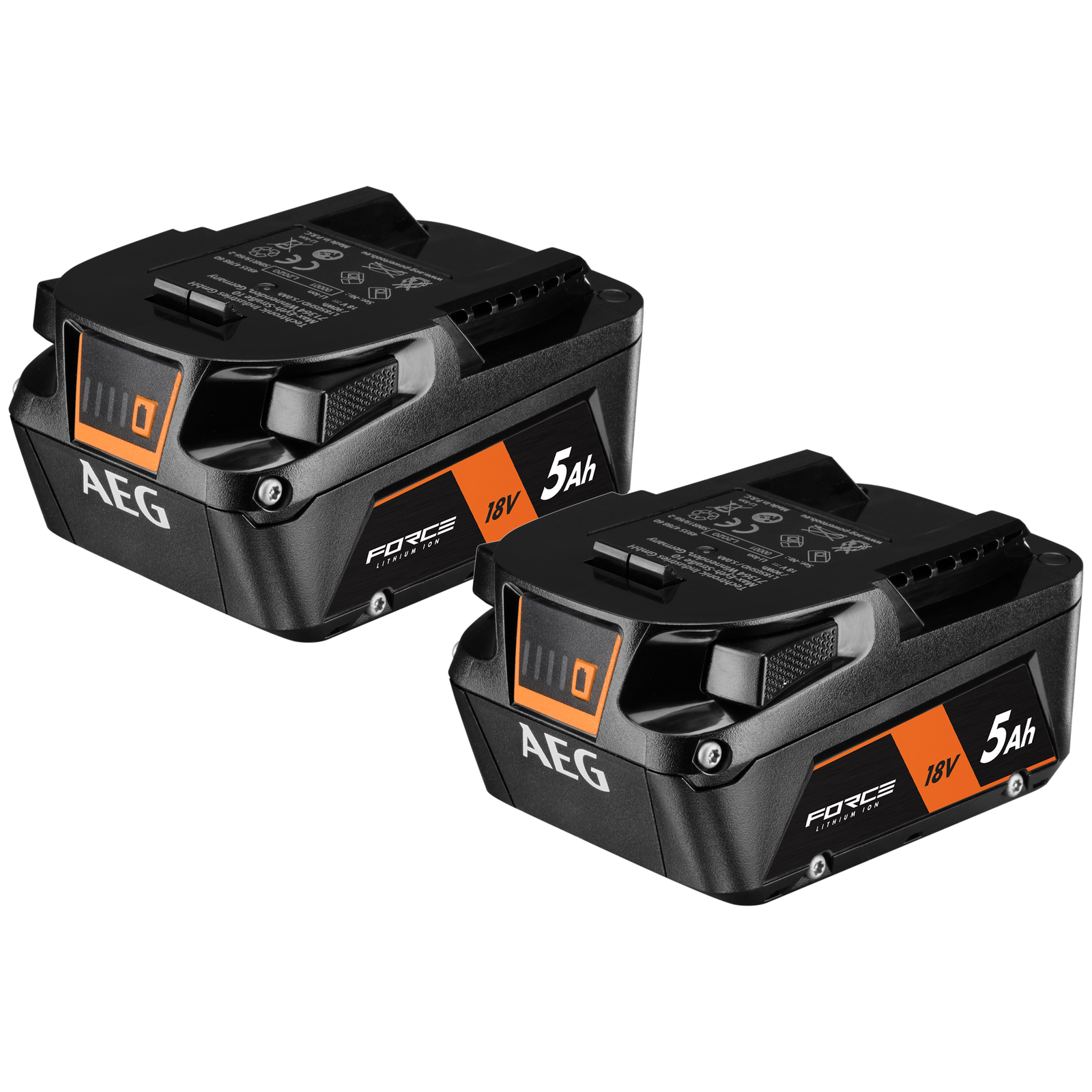 AEG 18V FORCE 5.0Ah Battery Twin Pack A18OBC52G with LED Fuel Gauge