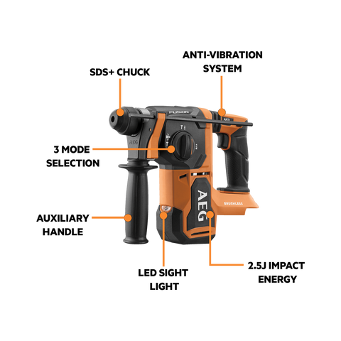 AEG 18V 26mm Fusion SDS Plus Rotary Hammer Drill A18FRH0 - Skin Only