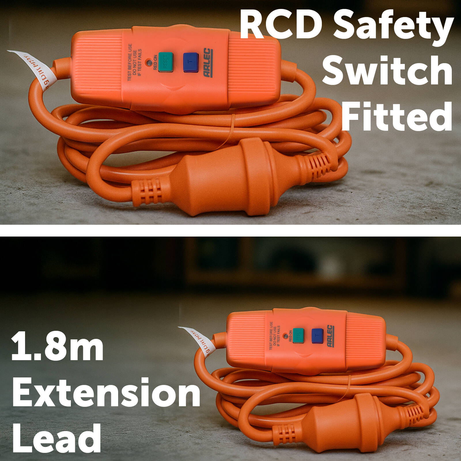 Arlec 1.8m Heavy Duty Extension Lead, 10A 2400W, Single Outlet, Orange