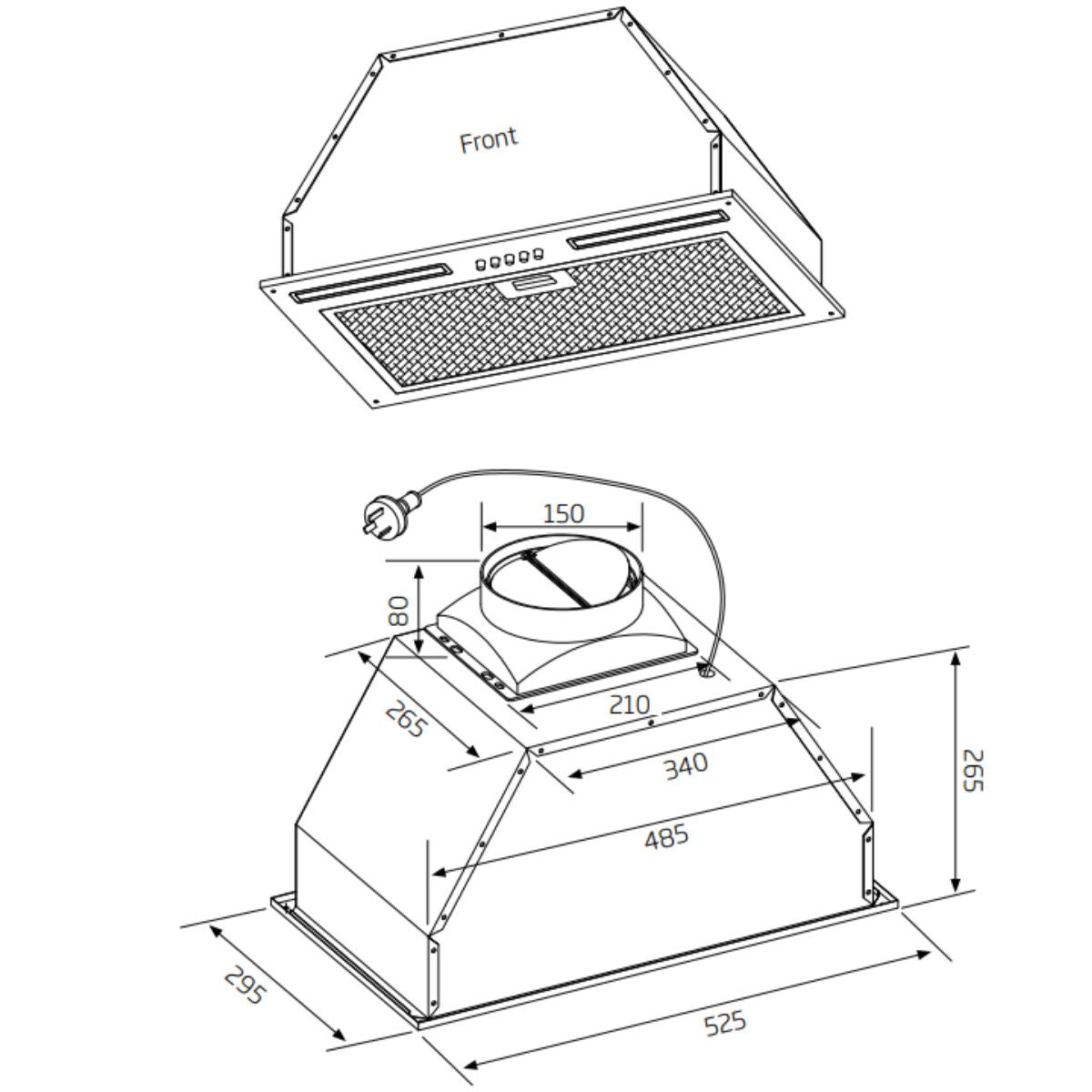 Schweigen Matte Black Undermount Rangehood - 1080m³/h - On-Board Motor - Two Mesh Filters - NAUM-6B