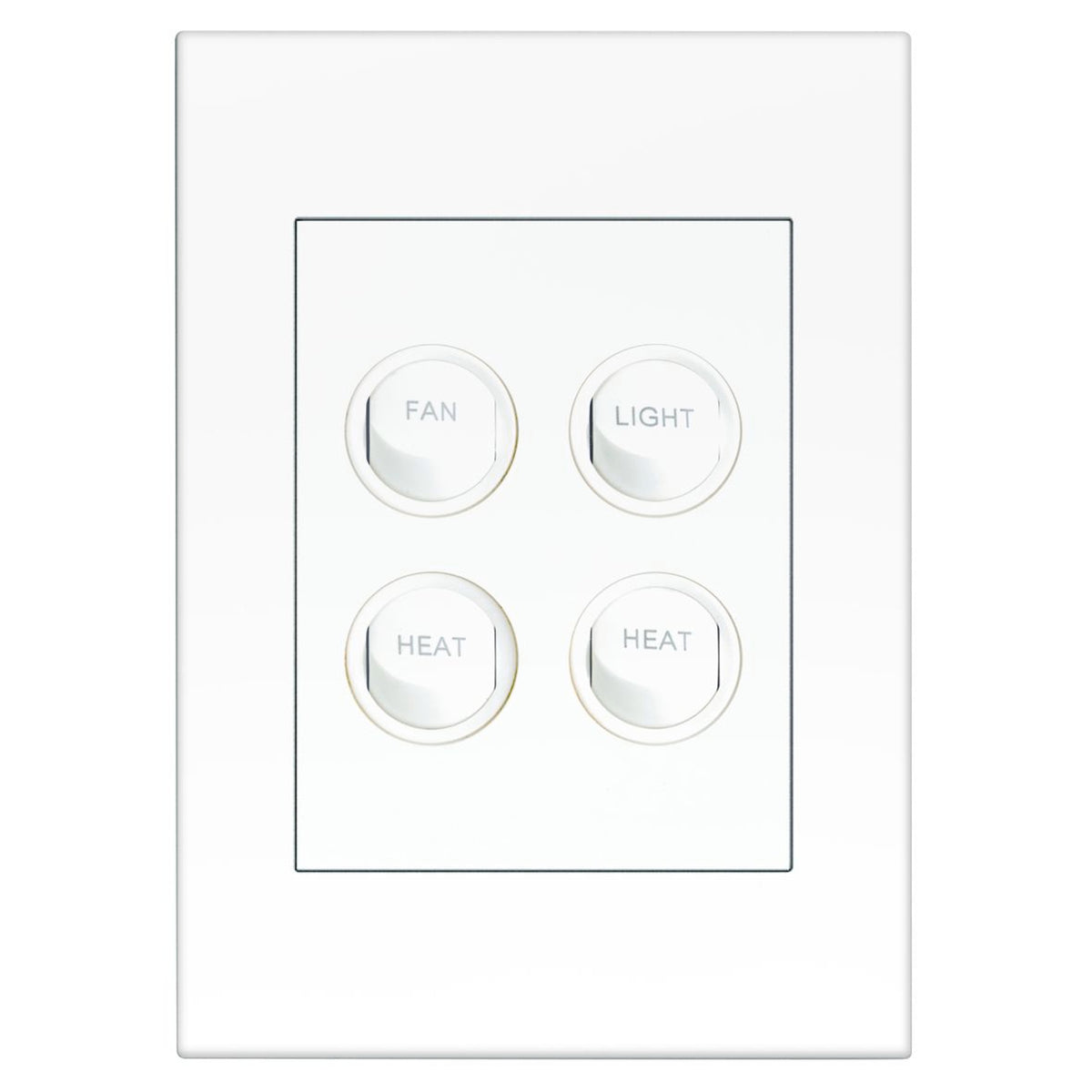 HPM VIVO 4 Gang Fan/Light/Heat/Heat Switch, White, 10A 240V, Engraved (EV770/4FLHHWE)