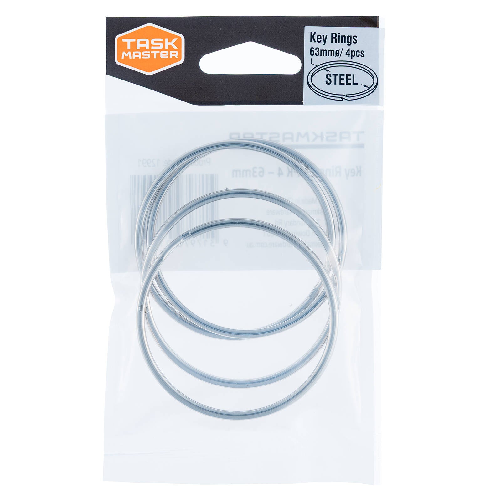 Taskmaster 63mm Weather Resistant Steel Key Ring 4 Pack