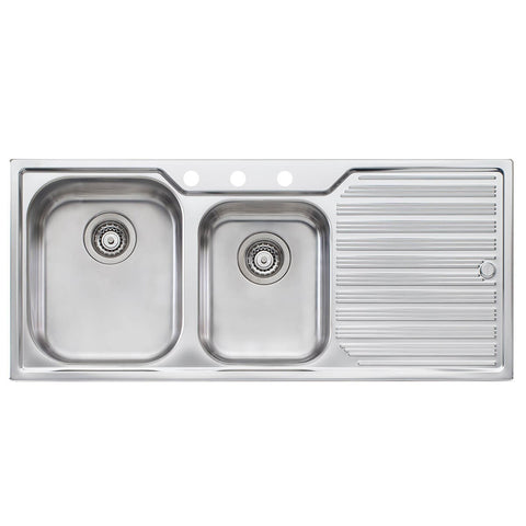 Oliveri Diaz 1 and 3/4 Bowl Topmount Sink - Right Hand Drainer, 3 Tapholes - DZ111-3TH