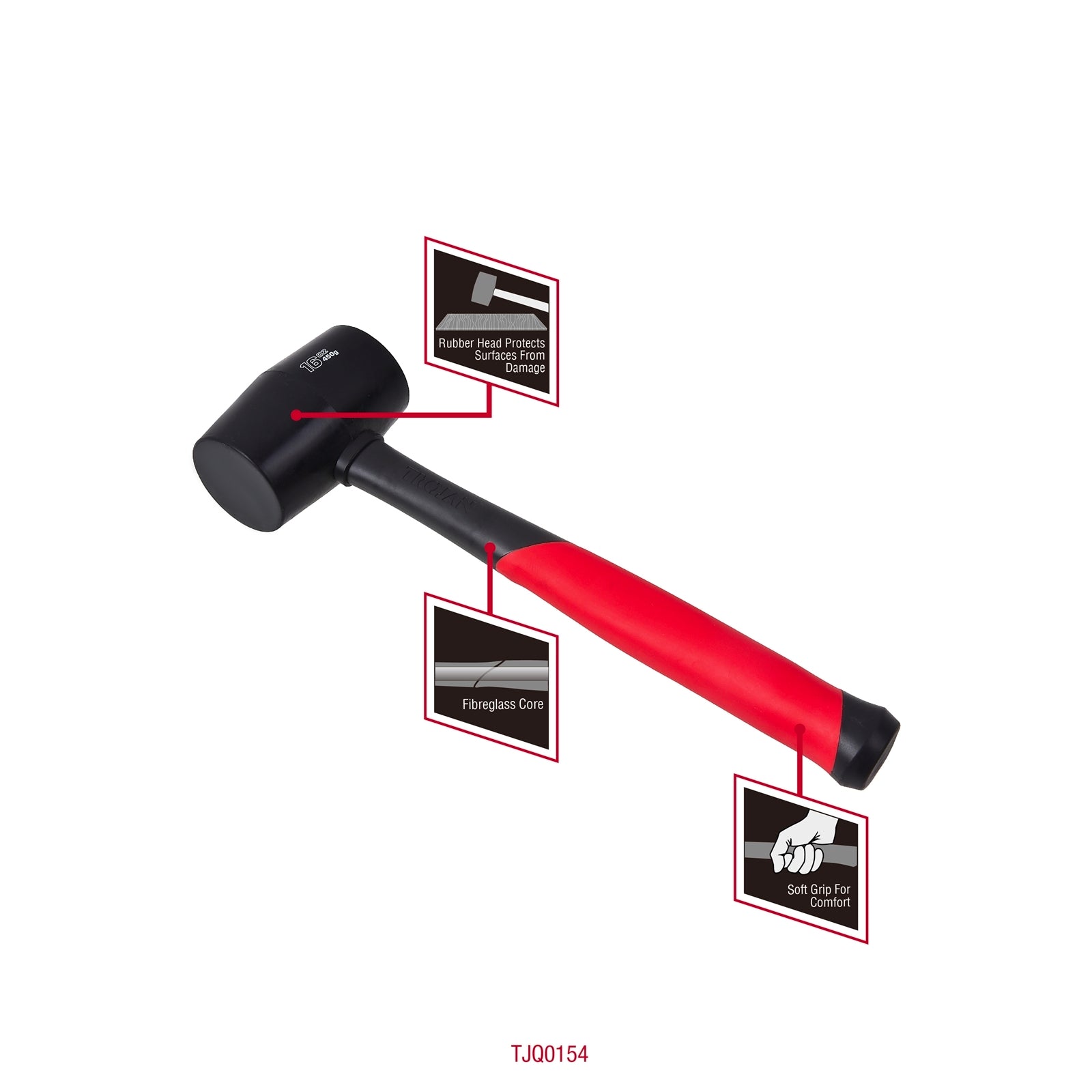 Trojan 16oz (450g) Fibreglass Rubber Mallet, Black