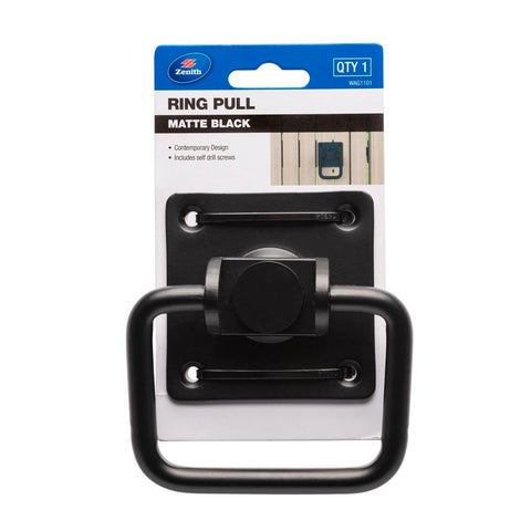 Zenith Matte Black Gate Ring Pull Handle - 108mm x 32mm x 115mm - Steel - SuperSaverAU - view 1