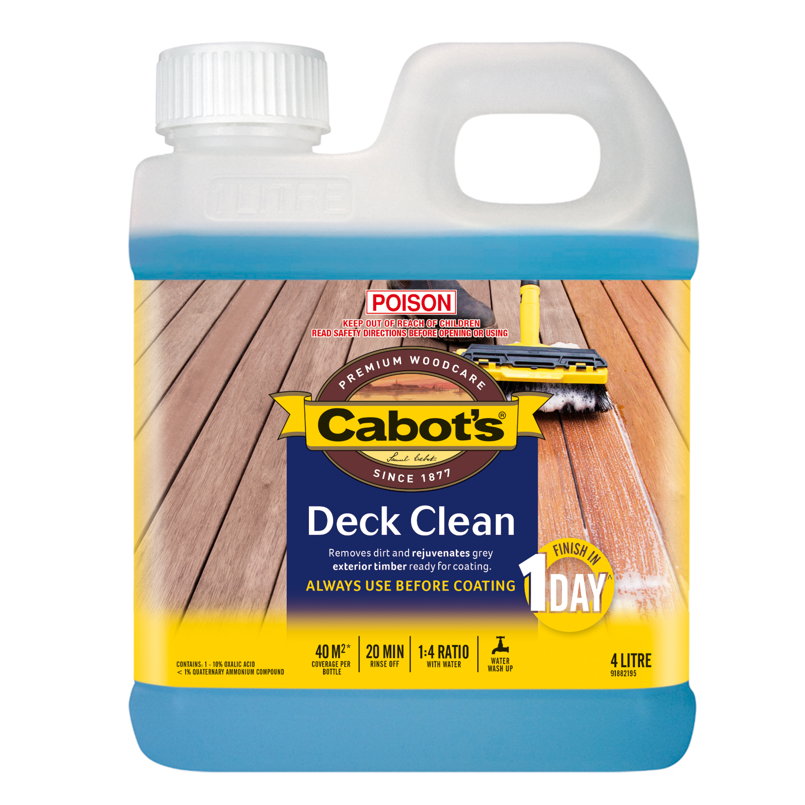 Cabot's 4L Deck Clean, Oxalic Based Timber Cleaner & Brightener, Splatter Resistant