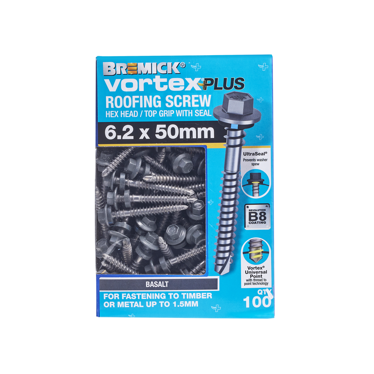 Bremick Vortex Plus Roofing Screw 6.2 x 50mm - Hex Head - Box of 100 - Watertight Connection - SuperSaverAU - view 2