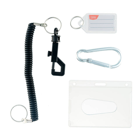 Taskmaster Black ID Kit - 4 Pieces, Card Holder, Cord, Key Tag & Carabiner