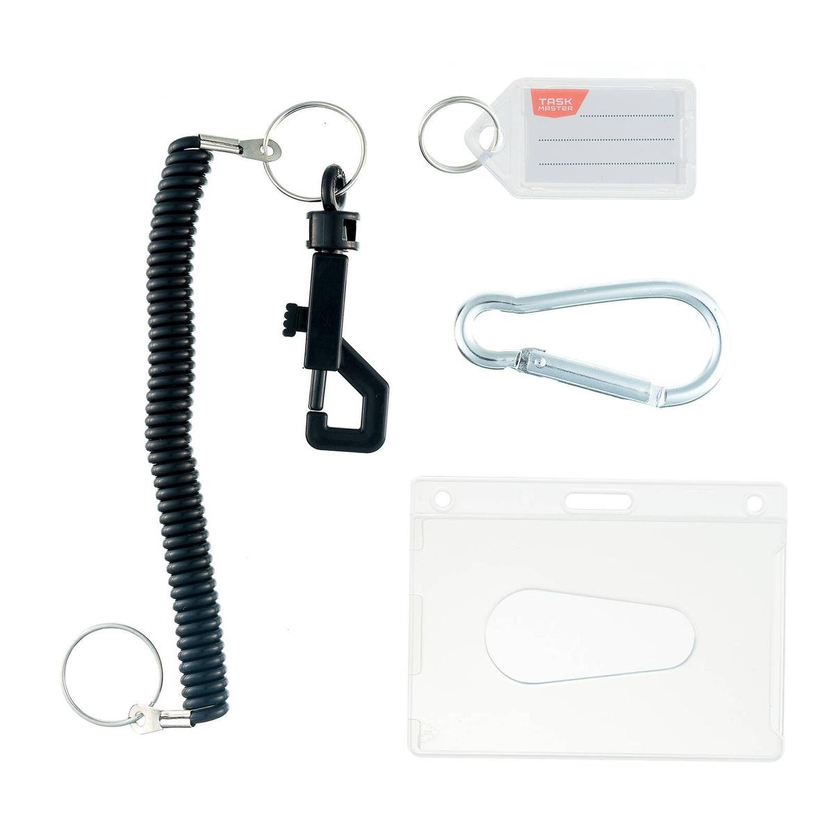 Taskmaster Black ID Kit - 4 Pieces, Card Holder, Cord, Key Tag & Carabiner
