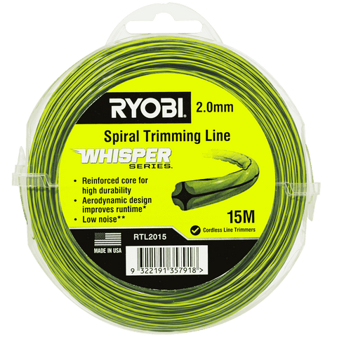Ryobi Whisper Series Trimmer Line 2mm x 15m - Nylon Quiet Line for Line Trimmers
