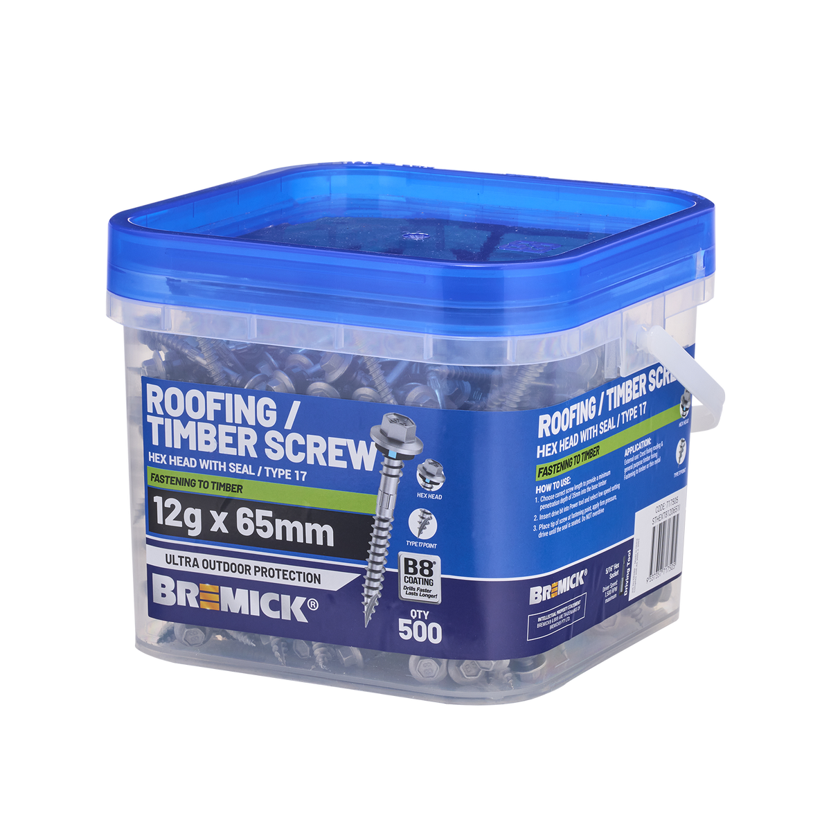 Bremick Hex Roofing Screw 12g x 65mm - Box of 500 - Watertight Seal - Corrosion Resistant - SuperSaverAU - view 1