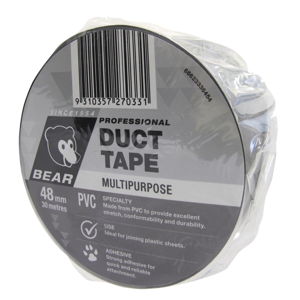 Bear Multipurpose Duct Tape 48mm x 30m Silver PVC Strong Adhesive - SuperSaverAU - view 1
