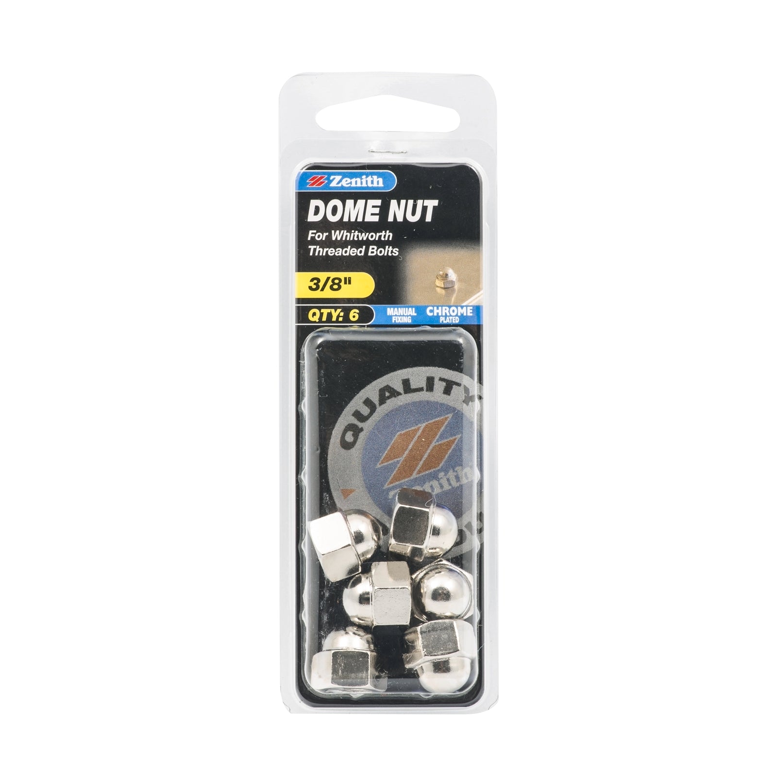 Zenith 3/8" Chrome Plated Steel Dome Nuts - 6 Pack