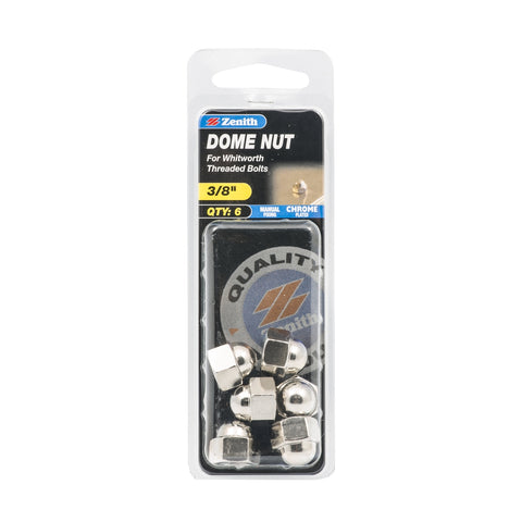 Zenith 3/8" Chrome Plated Steel Dome Nuts - 6 Pack