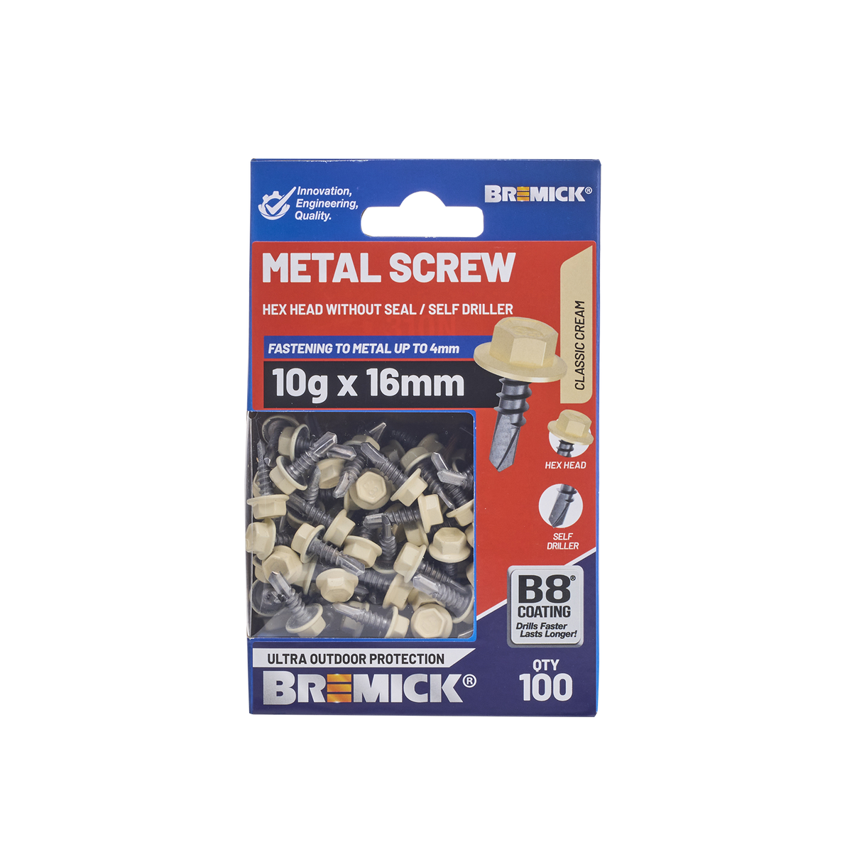 Bremick Metal Hex Screw 10g x 16mm B8 Coating - Box of 100 - Self-Drilling - SuperSaverAU - view 2