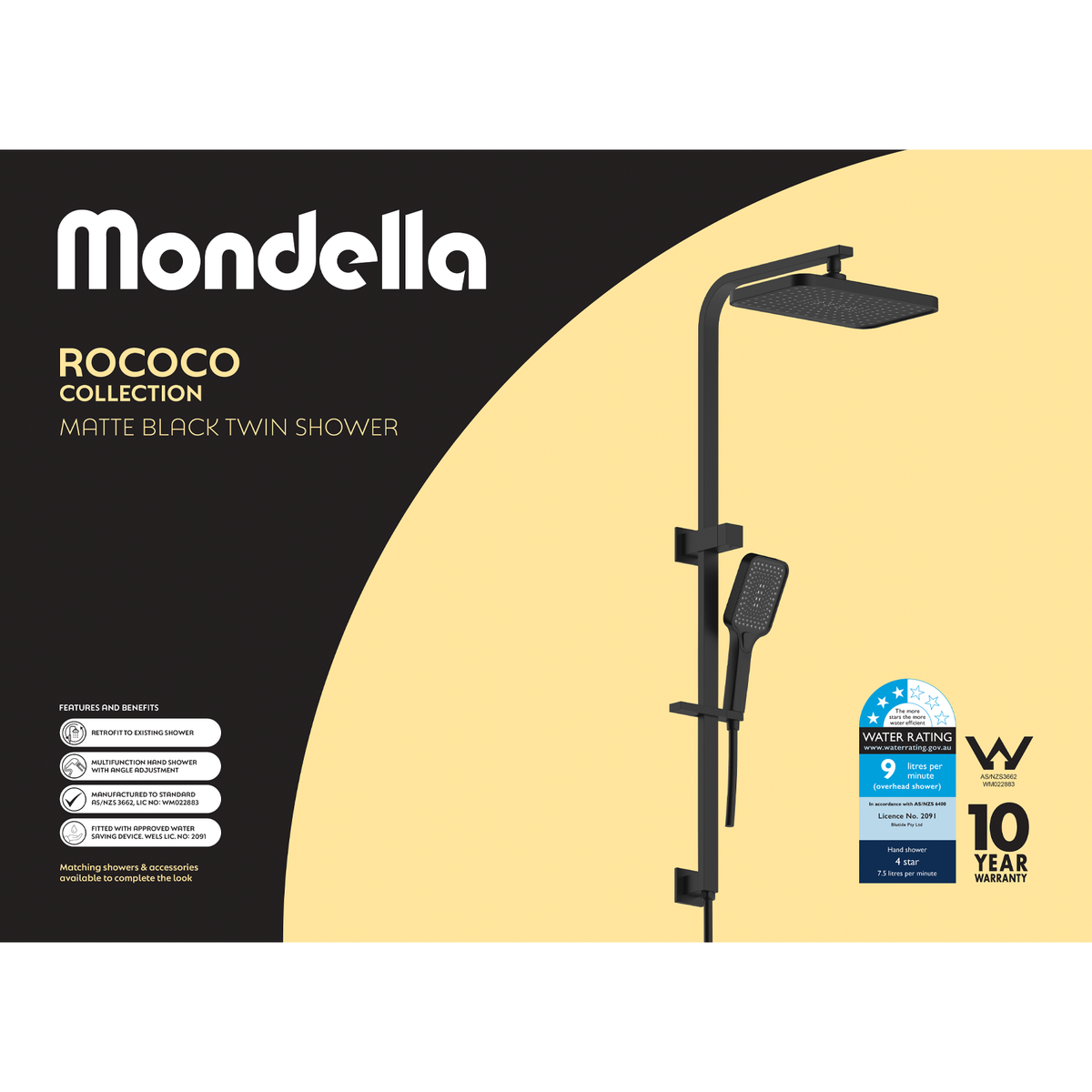 Mondella Wels Multifunction Twin Shower 9L Min 430mm Black Matte - Water-Saving - SuperSaverAU - view 4