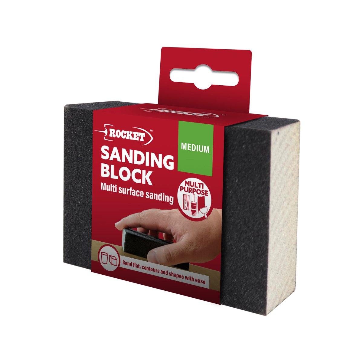 Rocket Medium Sanding Sponge 100 x 70 x 25mm, Flexible Block for Wood & Plaster