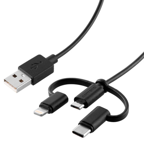 Antsig 1m 3-in-1 USB Cable APUSB01 - Silicone, USB-A to Micro USB, Lightning & USB-C
