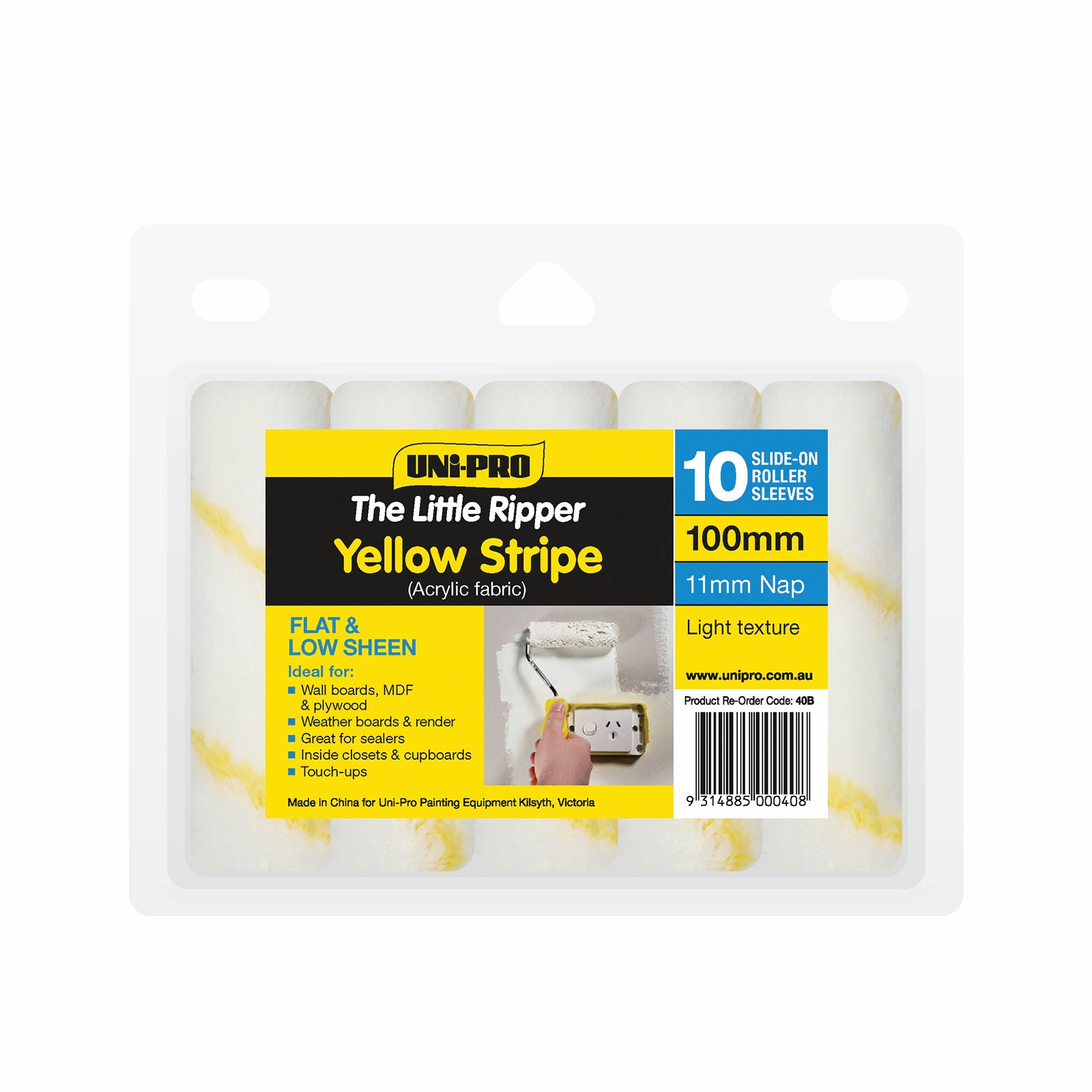 Uni-Pro 100mm Little Ripper Acrylic Mini Roller Cover Refills 11mm Nap - 10 Pack
