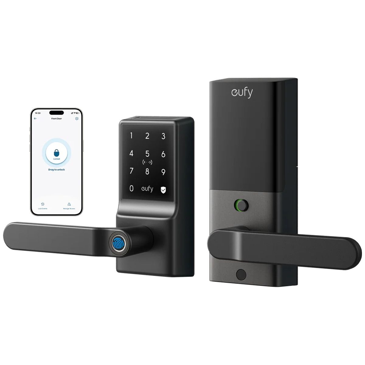 Eufy C33 Smart Lock Black - Fingerprint Unlock, Built-In Wi-Fi, 12-Month Battery Life - T85L0C11