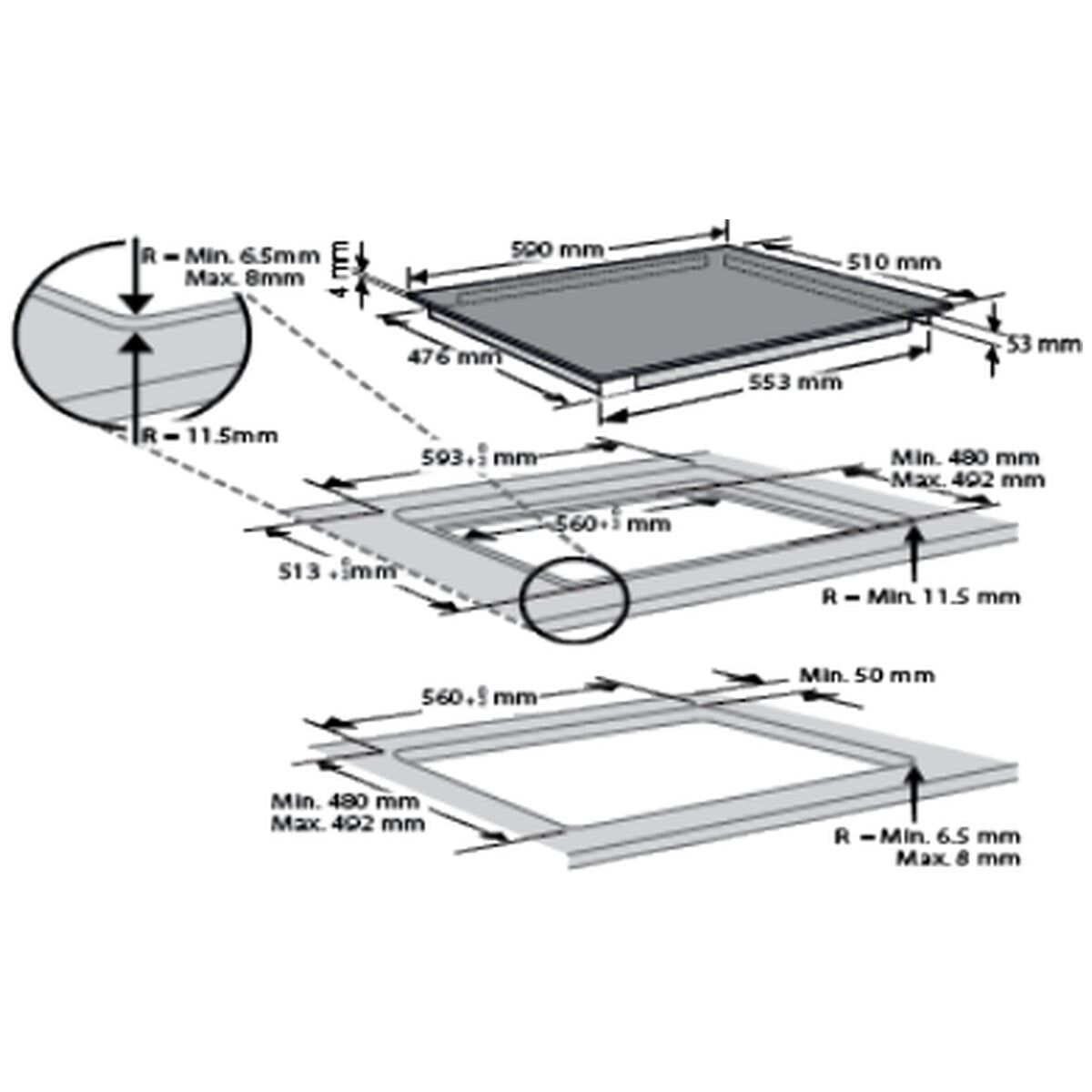 Whirlpool 65cm induction cooktop - 8 cooking zones, black ceramic glass, 6th Sense - SMP658CNEIXL