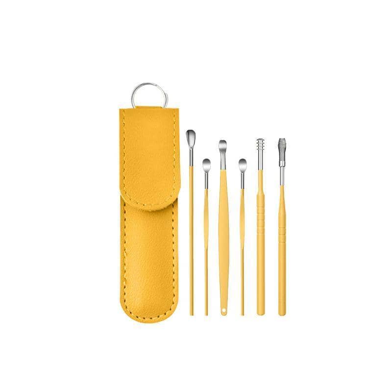 Ear Cleaning Tool Kit, Stainless Steel, Set of 6 - Yellow