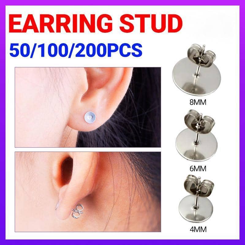 Earring Stud Posts with Nut Backs for DIY Jewellery - Large 8mm, Pack of 50 - view 2