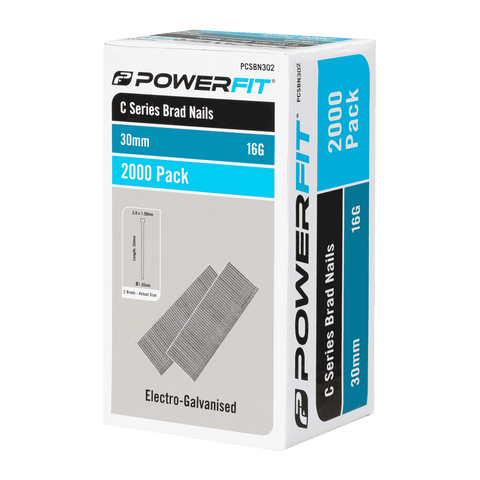 PowerFit 30mm C Series Electro-Galvanised Brad Nails - 2000 Pack