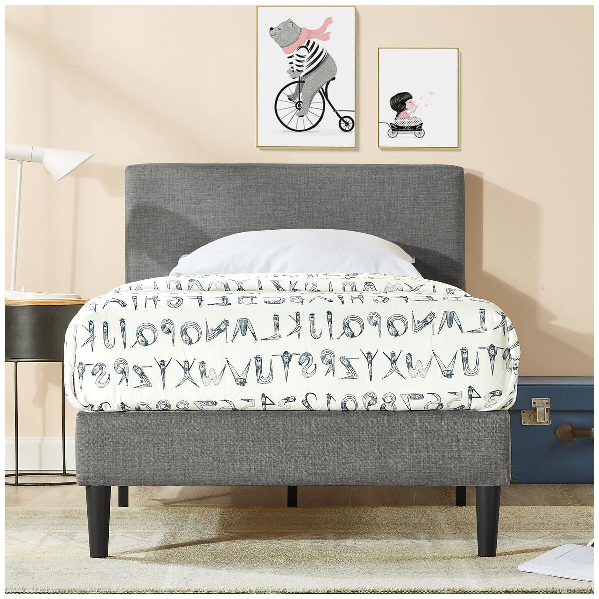Zinus Liam King Single Bed Base - Grey Upholstered Fabric, Steel Frame, Slatted Base - AU-FPPBC2ZC-12B