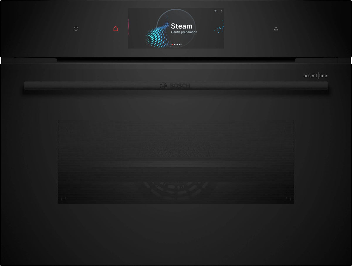 Bosch Series 8 Accentline compact steam oven - 47L, FullSteam, sous vide, TFT touch display, black - CSG958DB1
